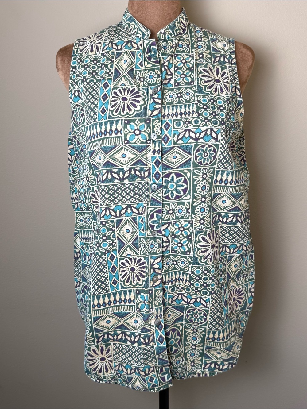Vintage 90s Gap Button Down Sleeveless Tank Top Shirt Womens Small Floral Blouse